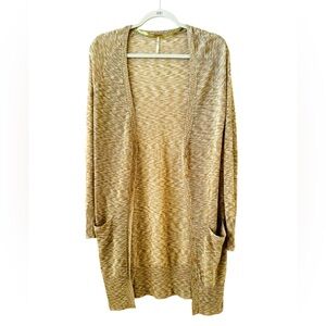 Free People Sheer Longline Space Dye Cardigan Size Medium Green Yellow Beige